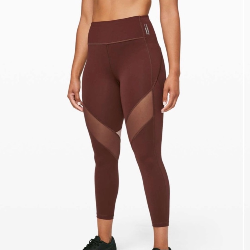 Lululemon Athletica x Barry’s Maroon Mesh Panel Leggings